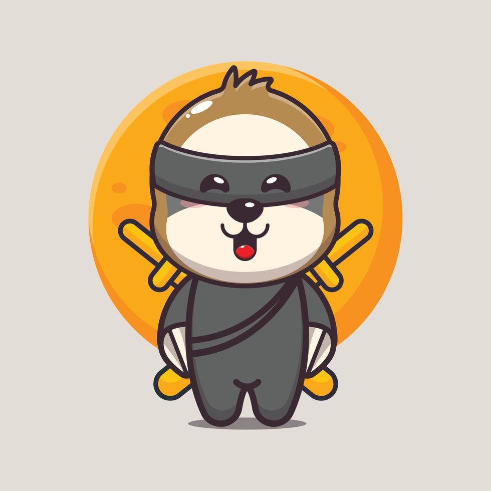 schattige luiaard ninja cartoon vectorillustratie vector