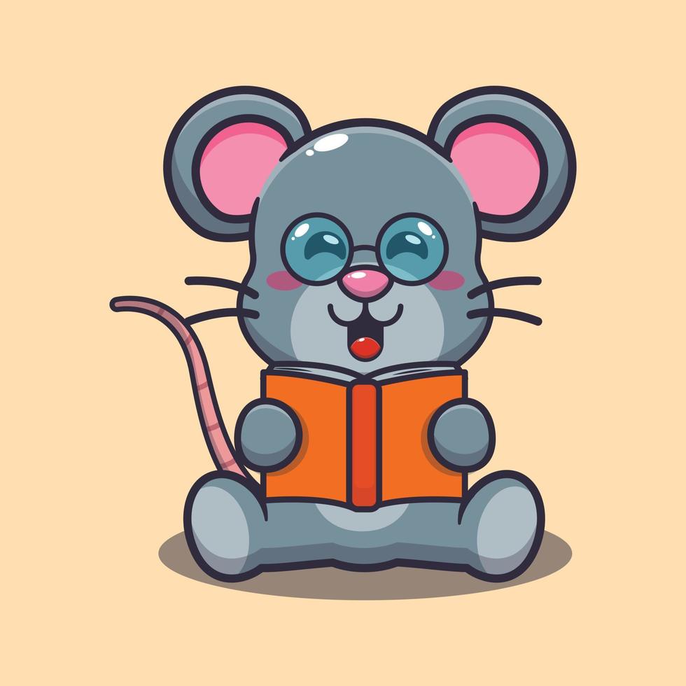 schattige muis die een boek leest cartoon vectorillustratie vector