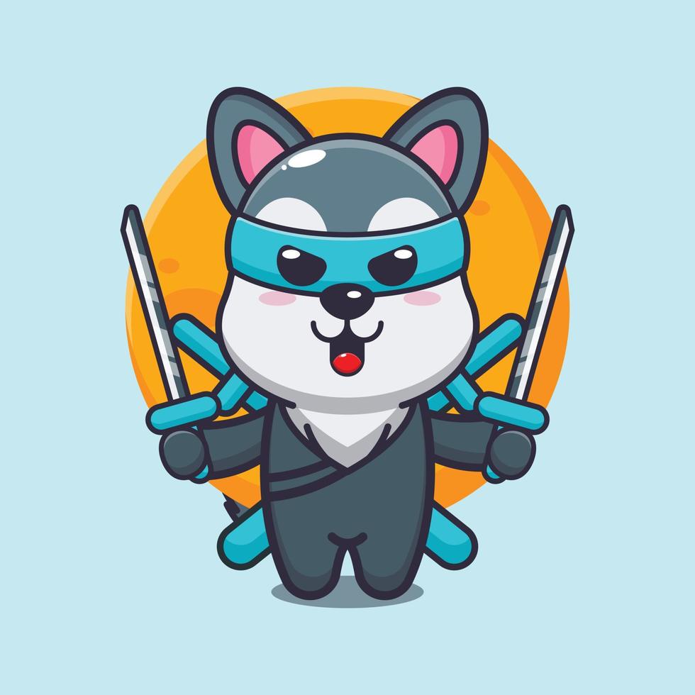 schattige wolf ninja cartoon vectorillustratie vector