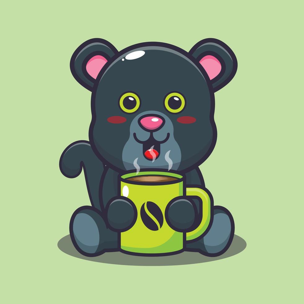 schattige panter met warme koffie cartoon vectorillustratie vector