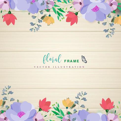 floral frame grenst aan houten achtergrond vector