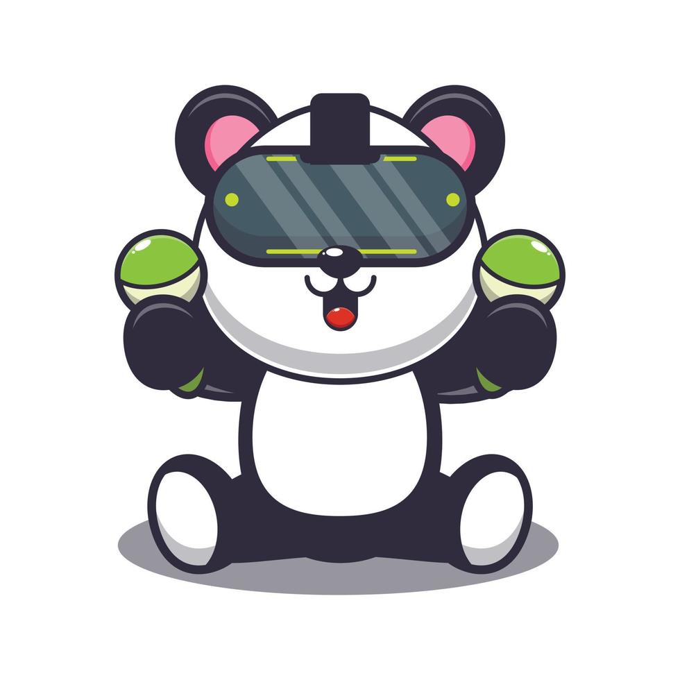 schattige panda spelen virtual reality cartoon vectorillustratie vector