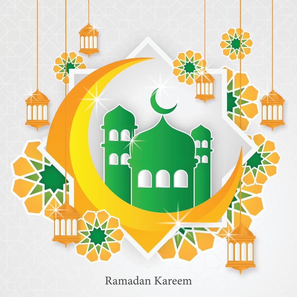 ramadan kareem islamitische achtergrond met moskeekoepel en arabische patroonconceptstijl, eid mubarak, hari raya, eid fitr, eid adha, hadj, umrah vector