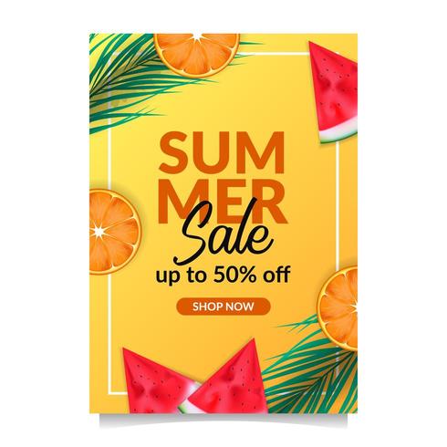 Zomervakantie verkoop aanbieding korting poster banner sjabloon tropisch fruit uit bovenaanzicht vector