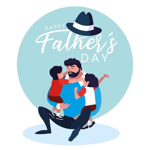 gelukkige vaderdag kaart met vader en kinderen vector