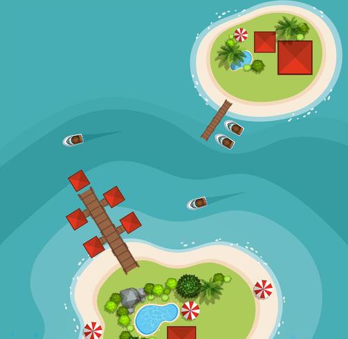 Luchtfoto van twee eilanden in de zee vector