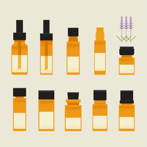 Set therapieolie in kleine flesjes vector