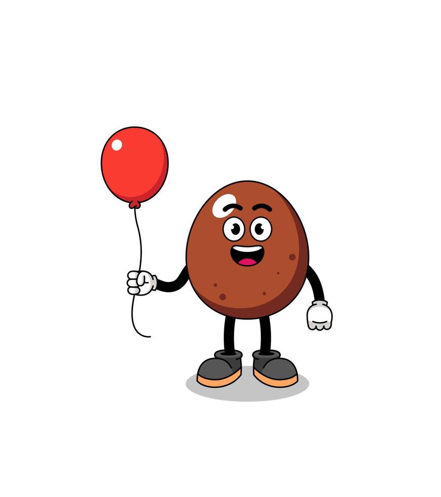 cartoon van chocolade-ei met een ballon vector