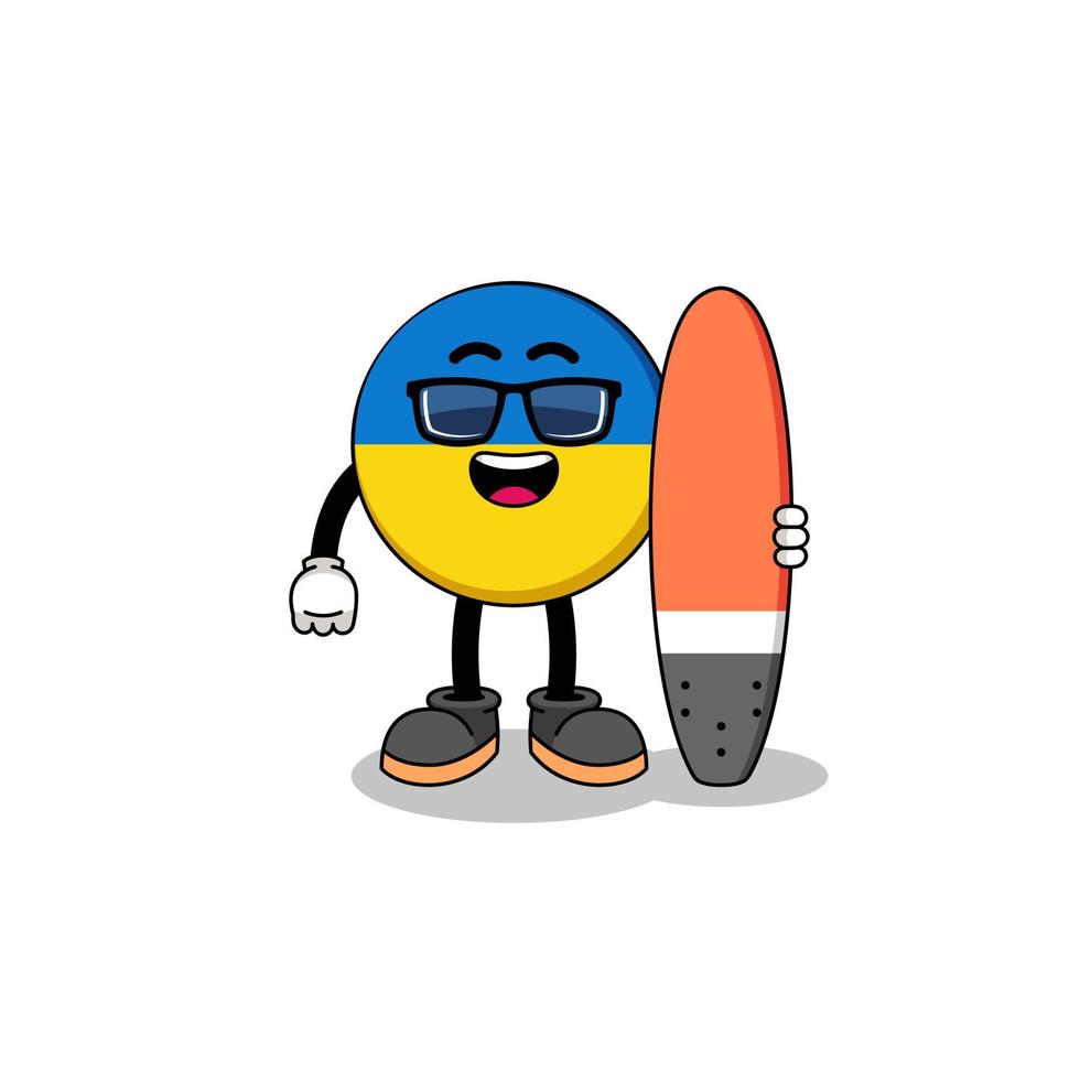 mascotte cartoon van de vlag van Oekraïne als surfer vector