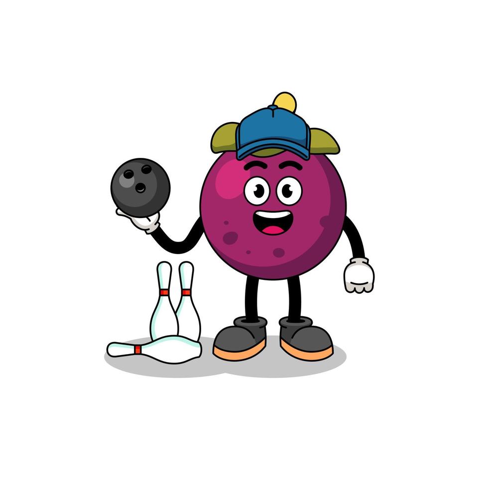 mascotte van mangosteen als bowlingspeler vector