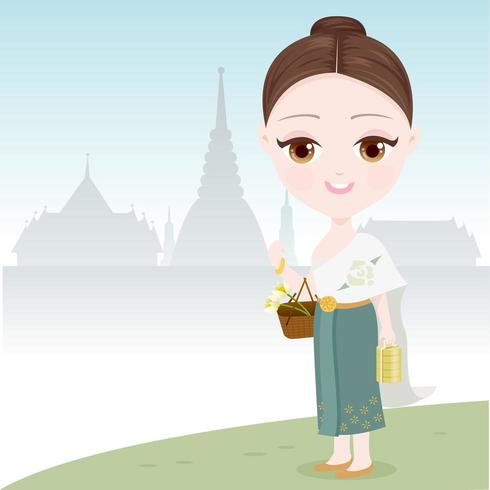 Thaise Vrouw die naar de Tempel gaat vector
