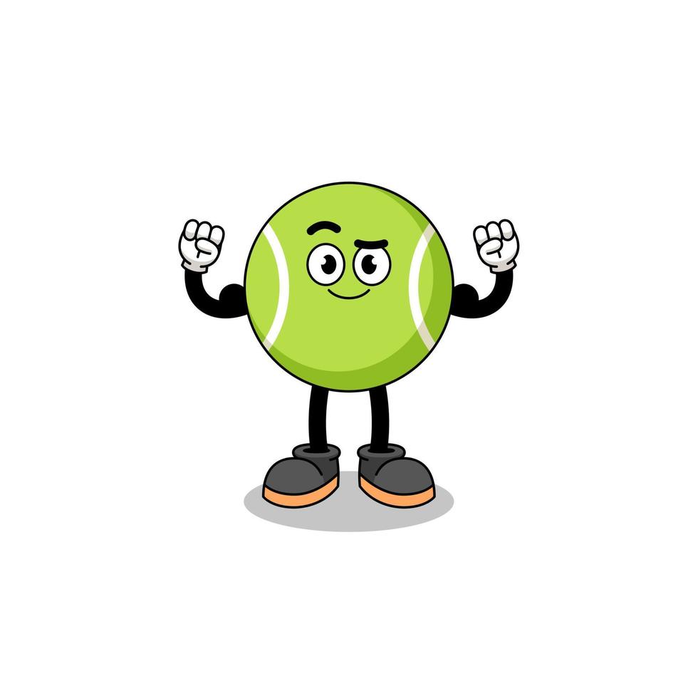 mascotte cartoon van tennisbal poseren met spier vector