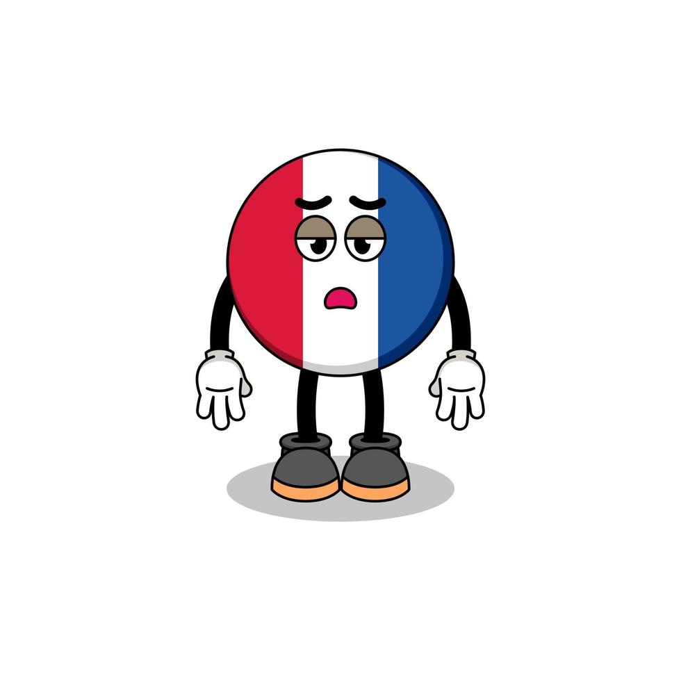 frankrijk vlag cartoon met vermoeidheidsgebaar vector