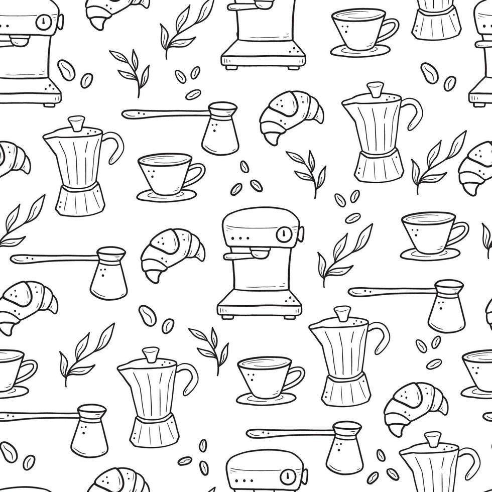 hand getrokken doodle semaless patroon van koffie vector