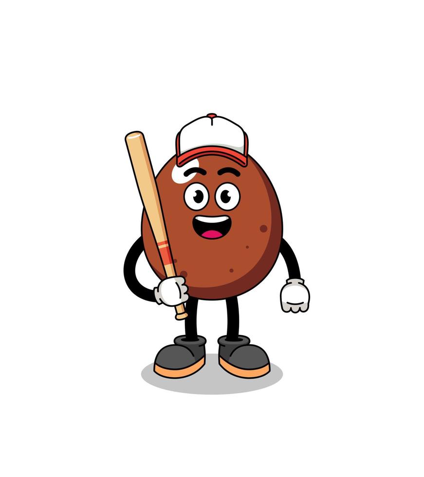 chocolade ei mascotte cartoon als een honkbalspeler vector