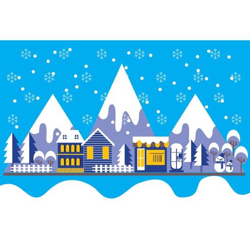 Vlakke stijl Winter Town landschap achtergrond vector