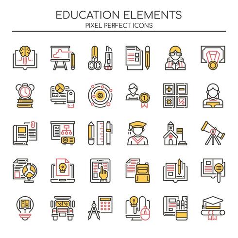 Set van Duotone dunne lijn onderwijs iconen vector