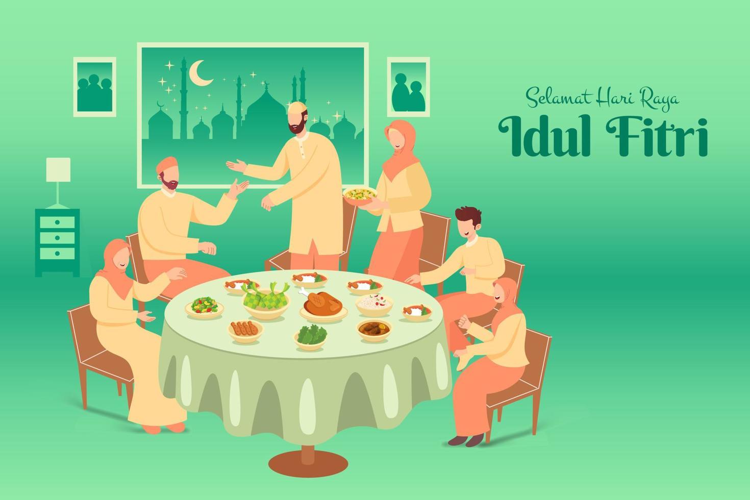 selamat hari raya idul fitri is een andere taal van happy eid mubarak in het Indonesisch vector