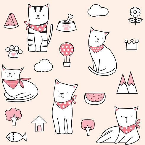 Schattig roze zomer kat naadloze patroon vector