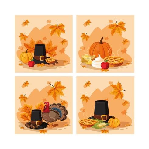 pelgrim hoed van thanksgiving day set vector