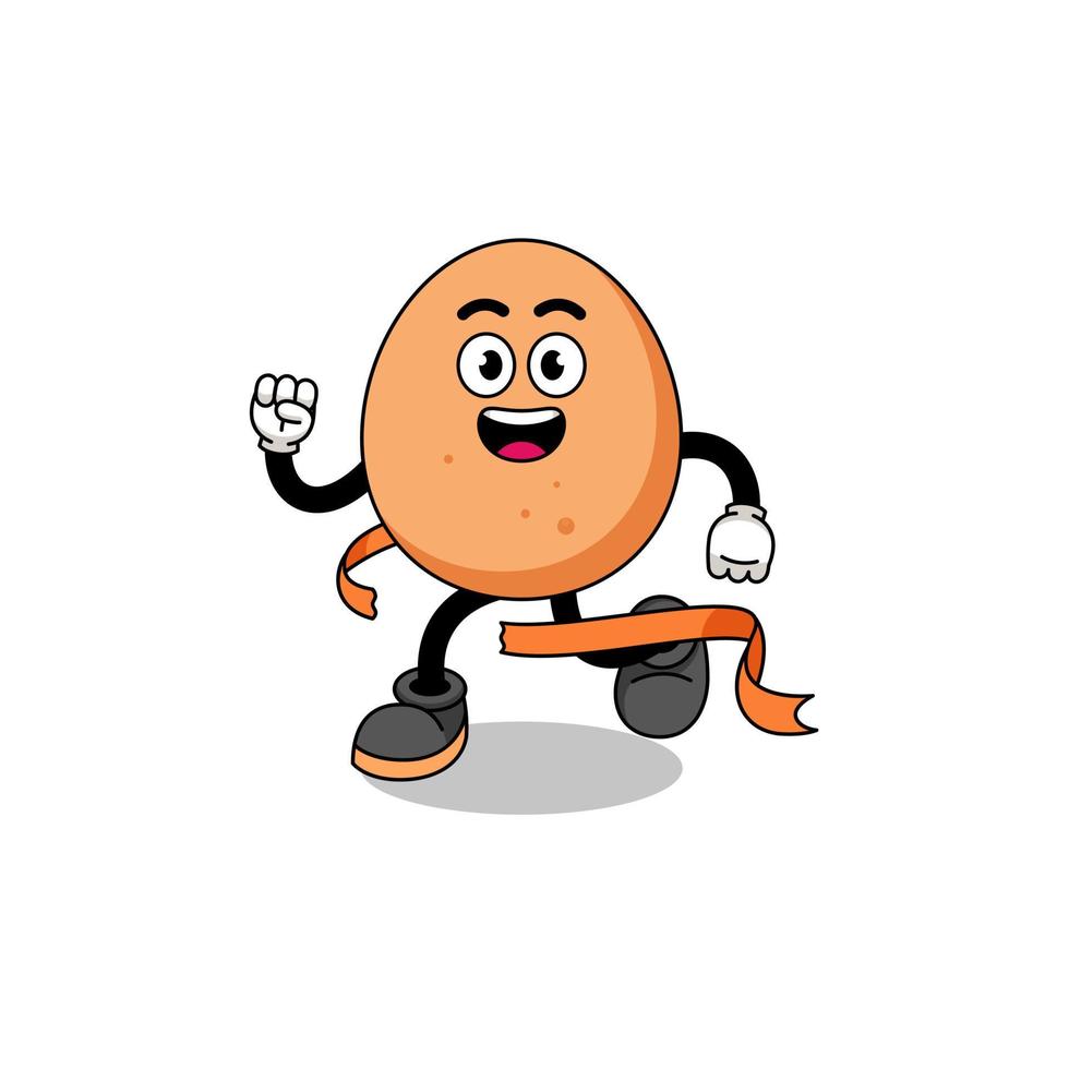 mascotte cartoon van ei dat op de finishlijn loopt vector