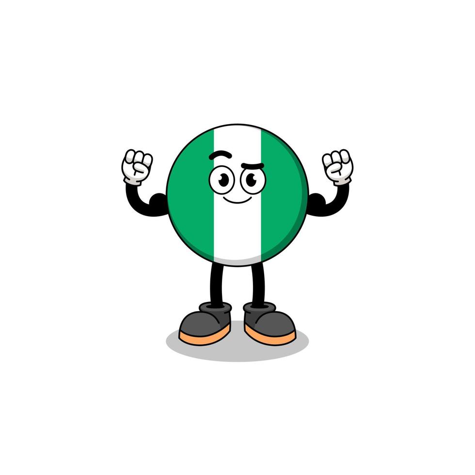 mascotte cartoon van nigeria vlag poseren met spier vector