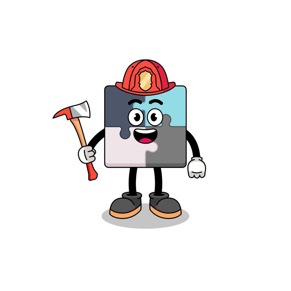 cartoon mascotte van puzzel brandweerman vector