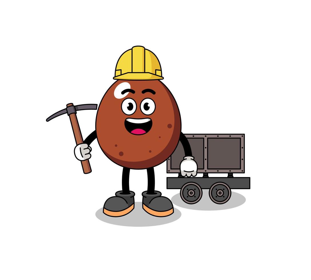 mascotte illustratie van chocolade-eieren mijnwerker vector