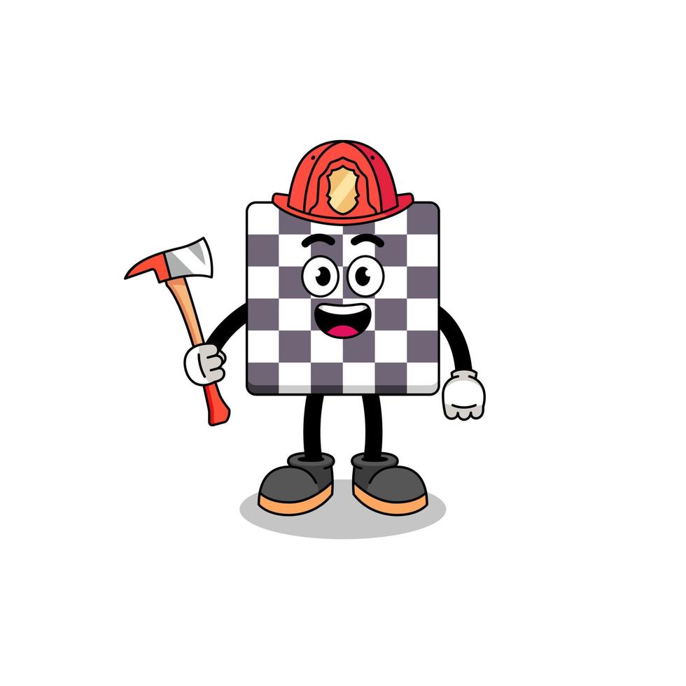 cartoon mascotte van schaakbord brandweerman vector