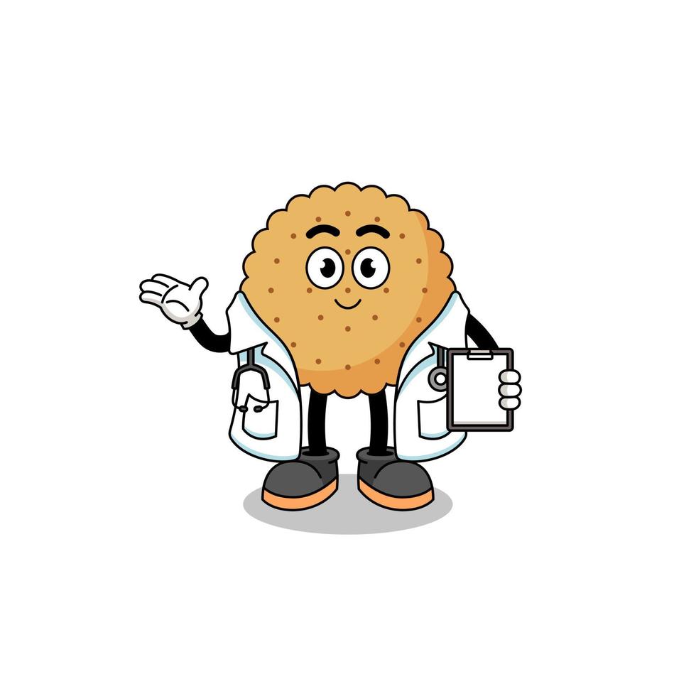 cartoon mascotte van biscuit ronde dokter vector