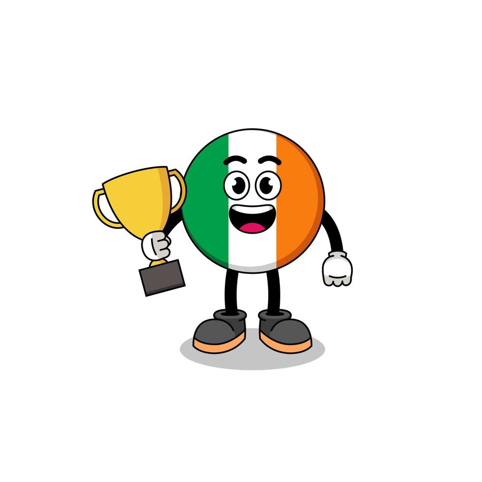 cartoon mascotte van ierland vlag met een trofee vector