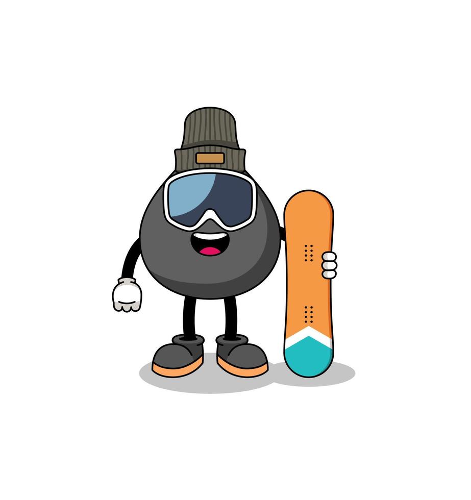 mascotte cartoon van olie snowboard speler vector