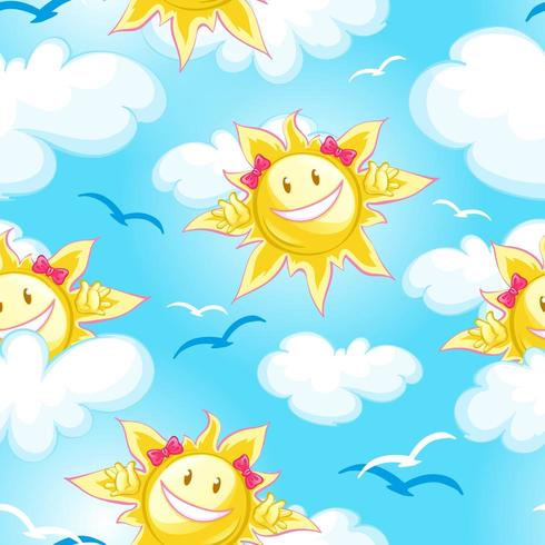 Naadloos de zomerpatroon met zon op blauwe hemel vector
