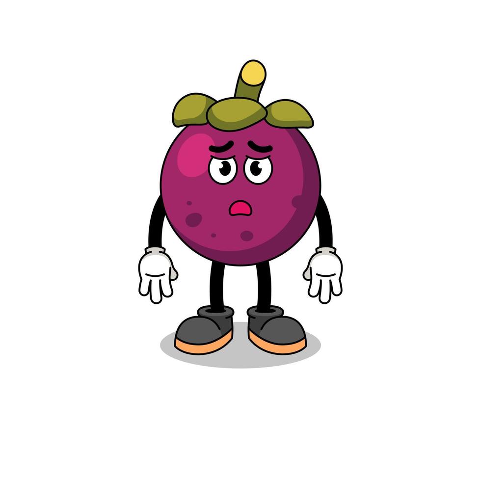 mangosteen cartoon afbeelding met droevig gezicht vector