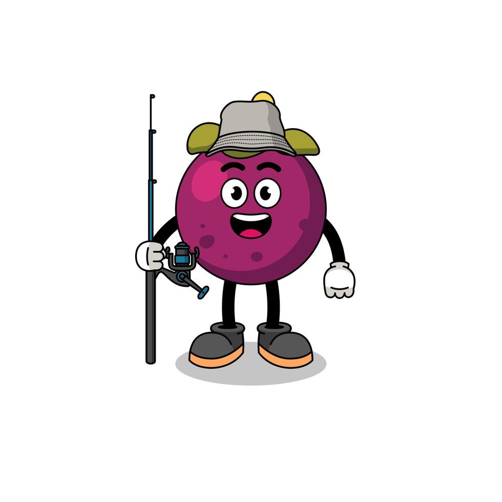 mascotte illustratie van mangosteen visser vector