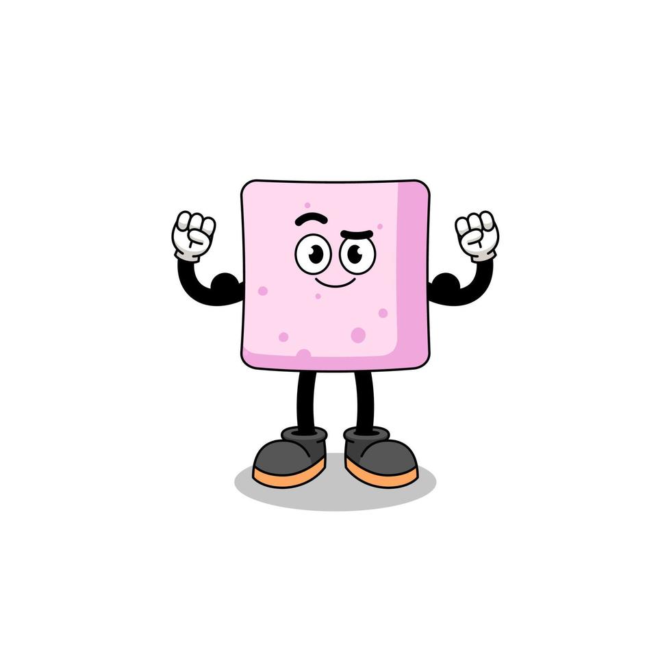 mascotte cartoon van marshmallow poseren met spier vector