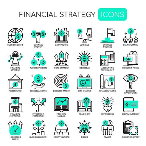Set van zwart-wit dunne lijn financiële strategie iconen vector