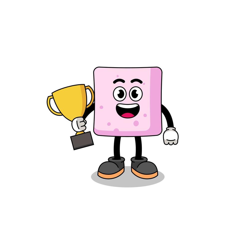 cartoon mascotte van marshmallow met een trofee vector