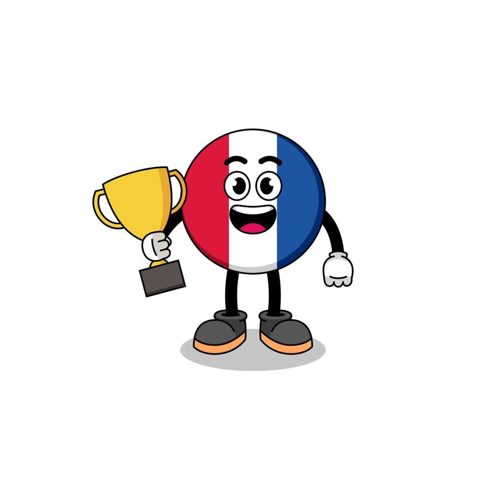 cartoon mascotte van frankrijk vlag met een trofee vector