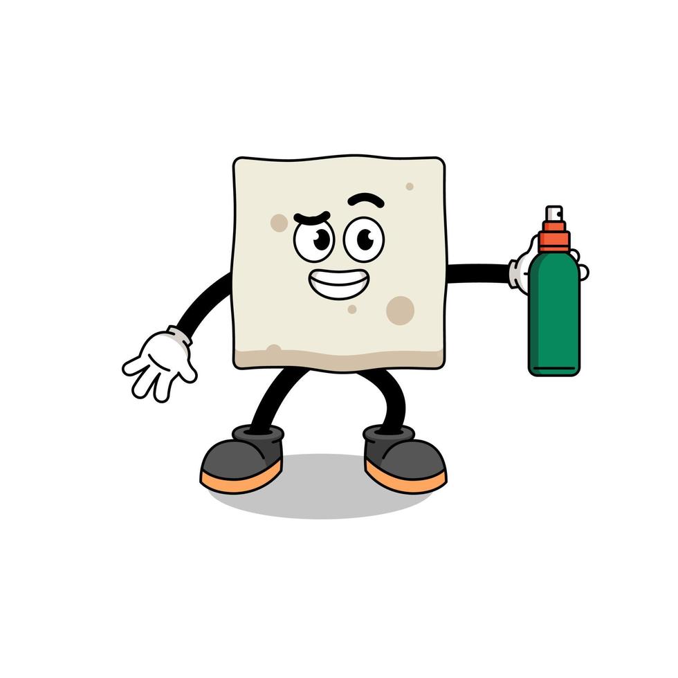 tofu illustratie cartoon met muggenspray vector