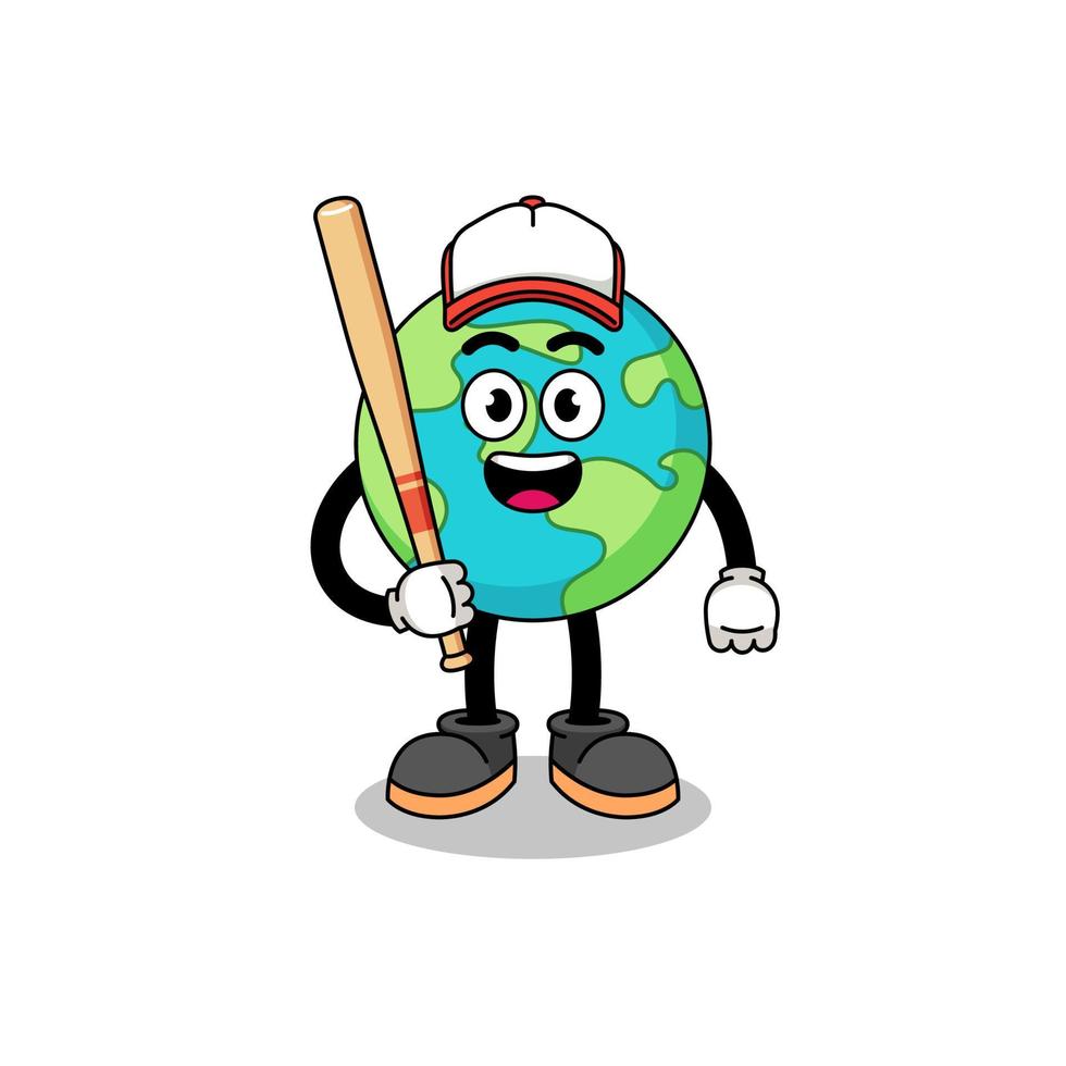 aarde mascotte cartoon als een honkbalspeler vector
