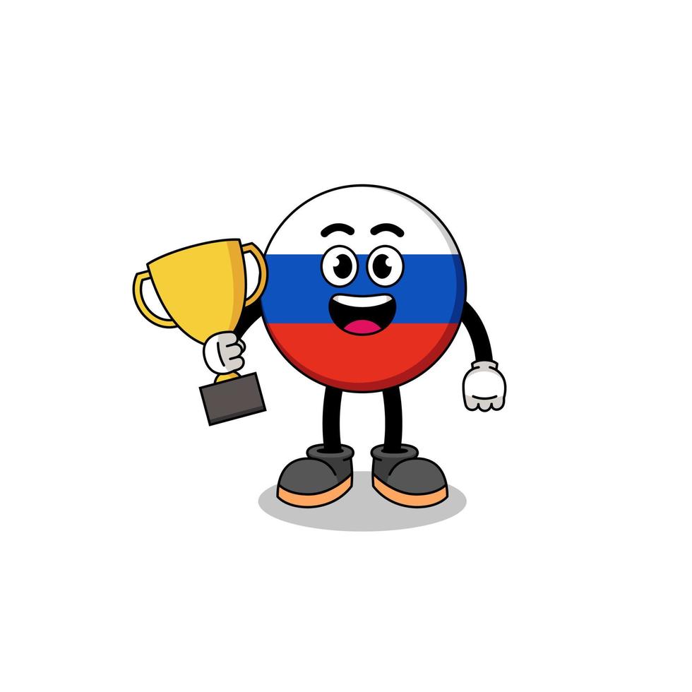 cartoon mascotte van rusland vlag met een trofee vector