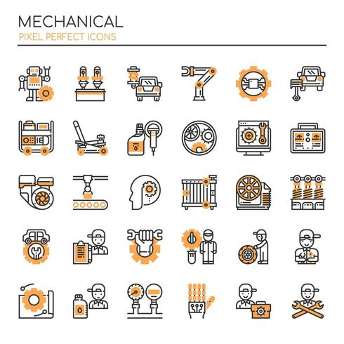 Set van monotone dunne lijn mechanische pictogrammen vector