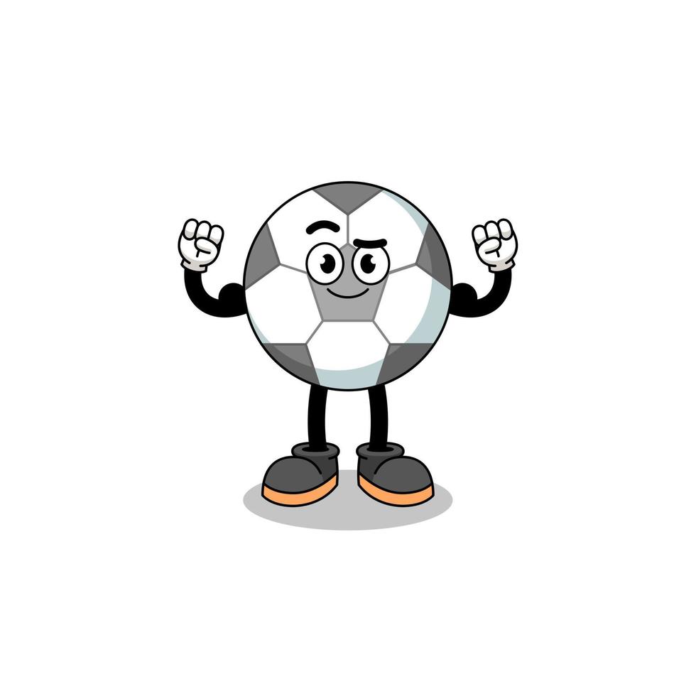 mascotte cartoon van voetbal poseren met spier vector