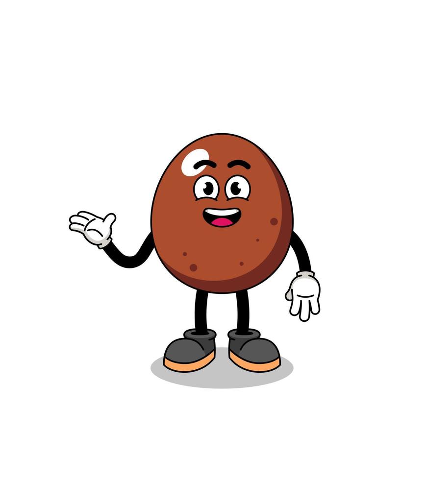 chocolade ei cartoon met welkom pose vector