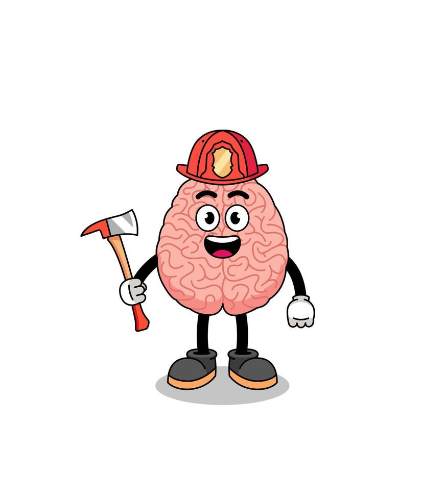 cartoon mascotte van hersenen brandweerman vector