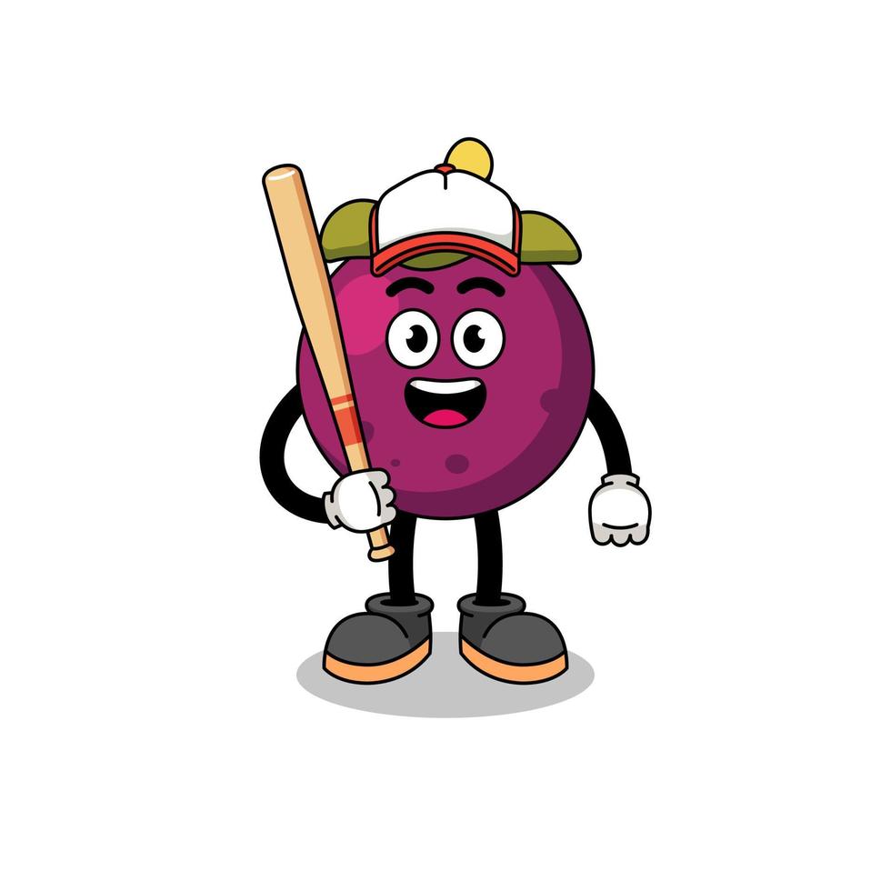 mangosteen mascotte cartoon als honkbalspeler vector