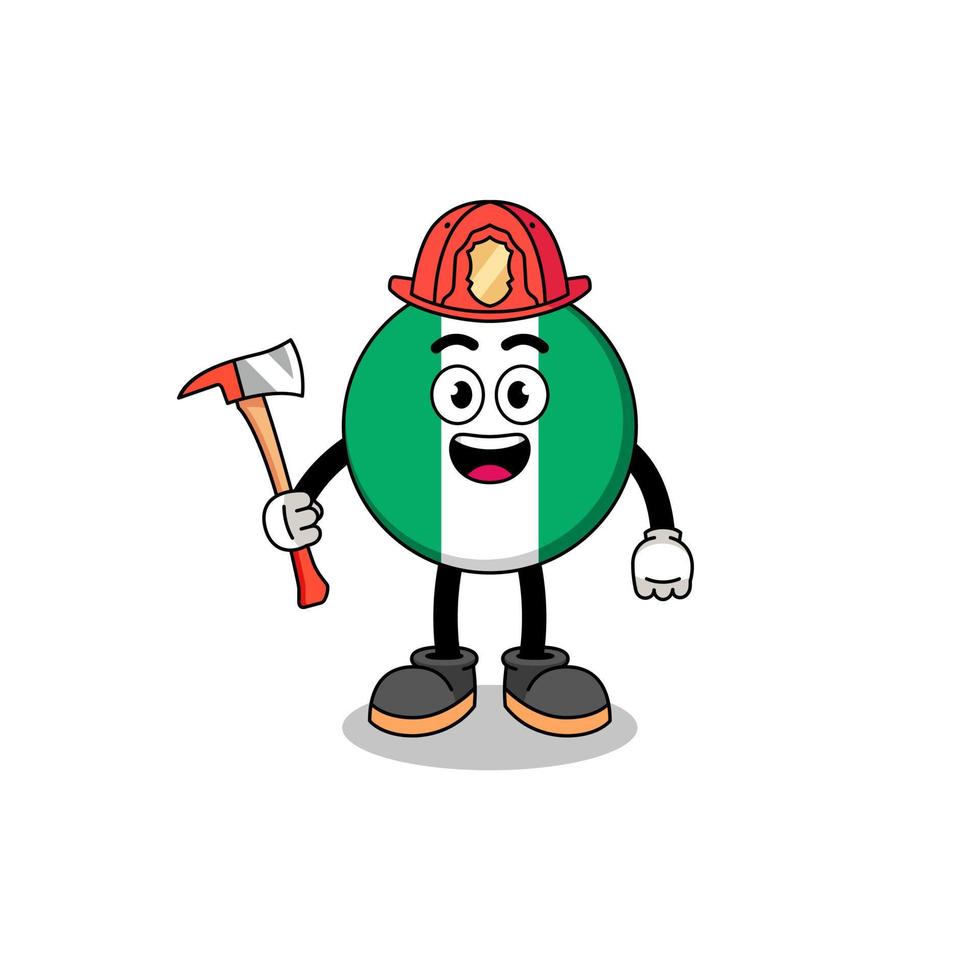 cartoon mascotte van nigeria vlag brandweerman vector