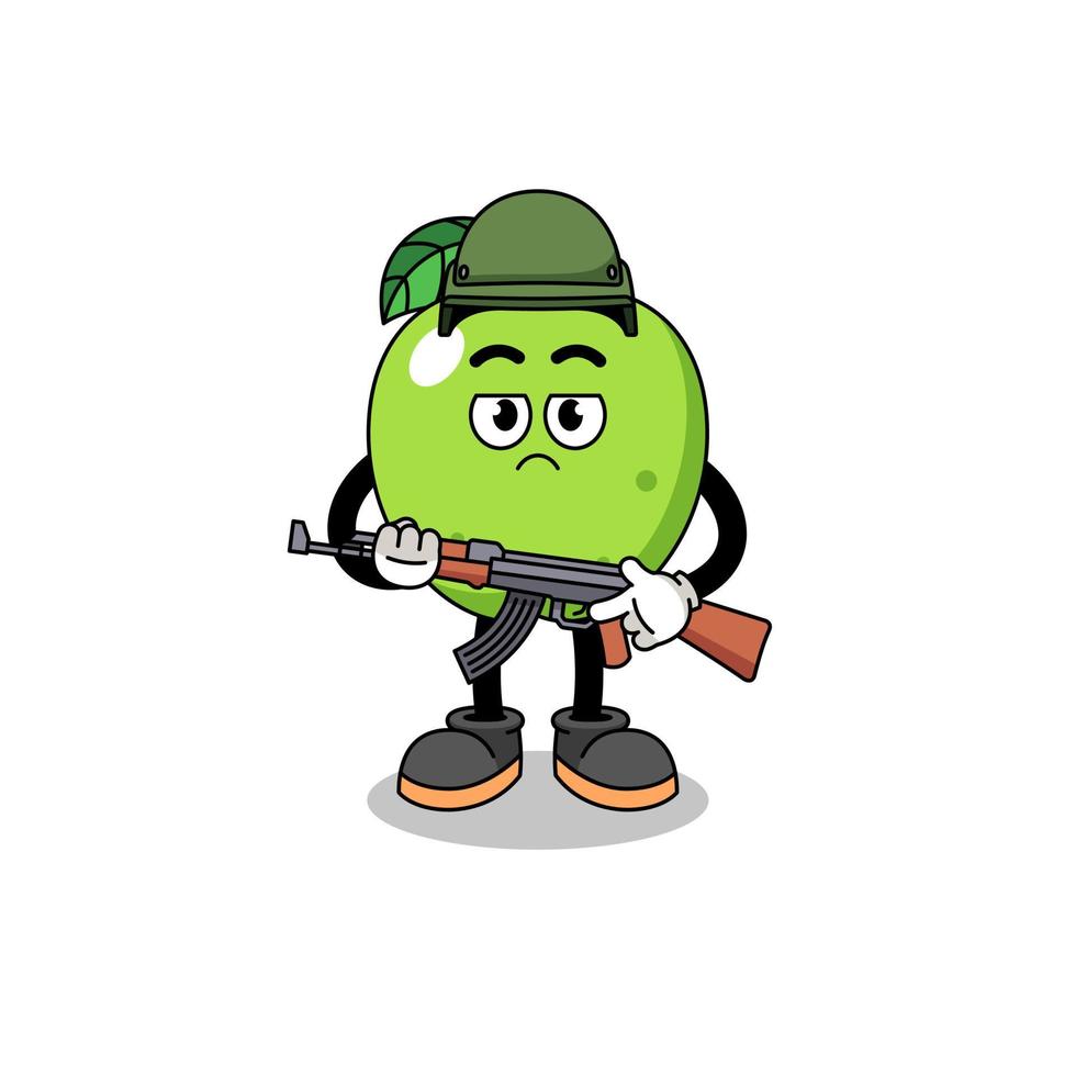 cartoon van groene appel soldaat vector