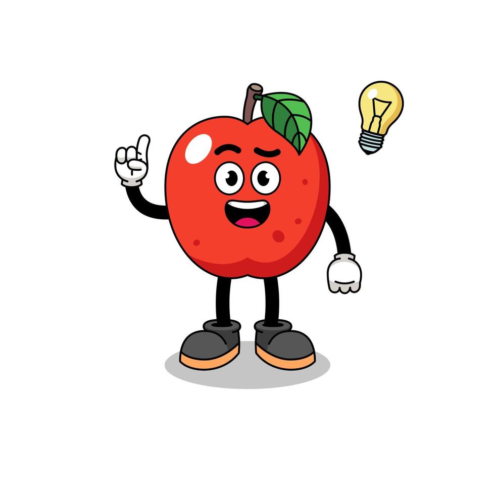 appel cartoon met een idee krijgen pose vector